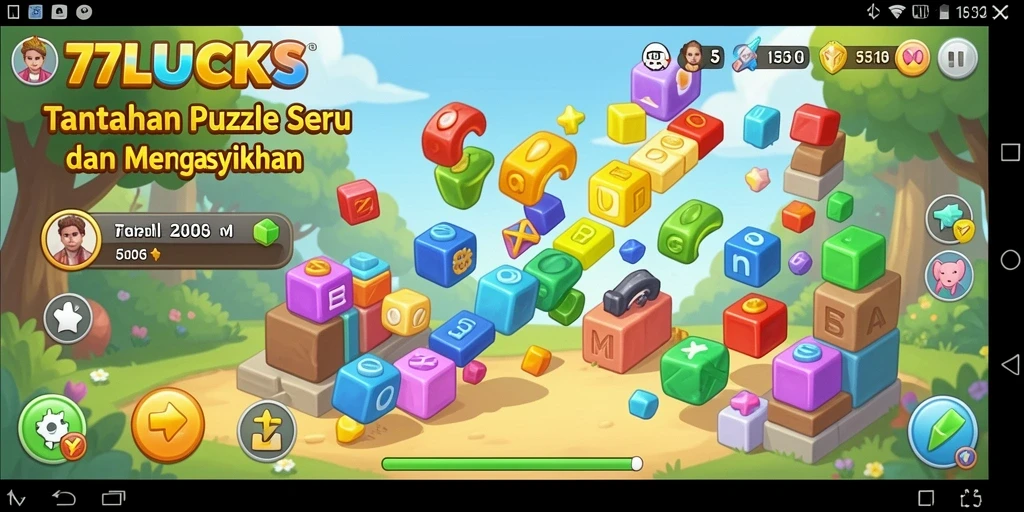 Tangkapan layar gameplay 77LUCKS menunjukkan keseruan menyusun puzzle.