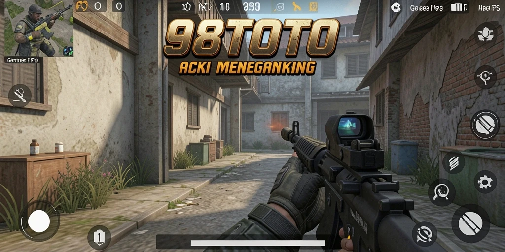 Screenshot utama 98TOTO memperlihatkan aksi tembak-menembak yang intens.