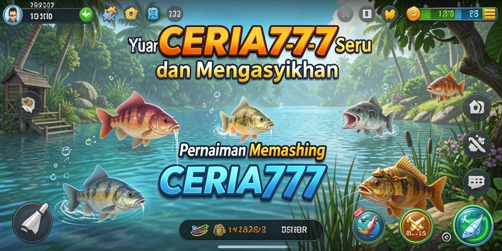 Screenshot utama CERIA777 menampilkan aksi menangkap ikan di laut yang indah.