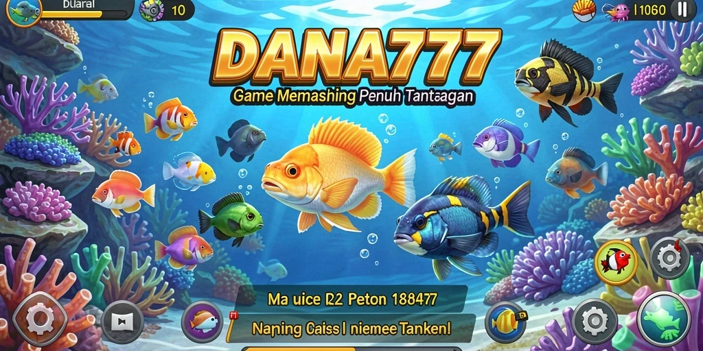 Tampilan gameplay DANA777 saat menangkap ikan di laut yang biru.