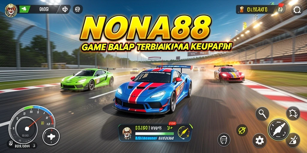 Screenshot utama NONA88 menampilkan aksi balapan yang intens.