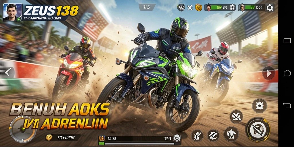 Gameplay seru di trek balap motor yang menantang.